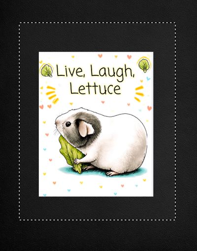 Tea towel with a sketch of a guinea pig enjoying a piece of lettuce