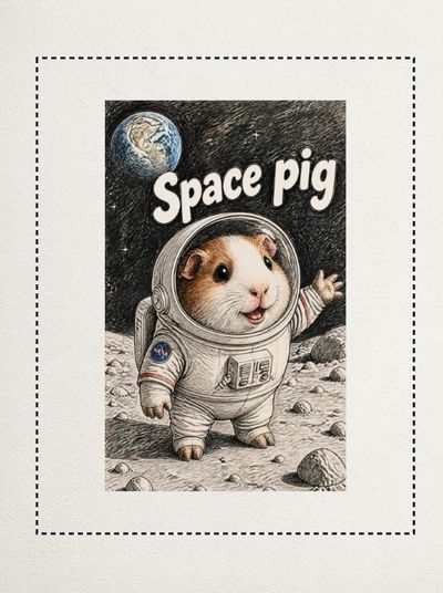 A photo of a guinea pig exploring the moon