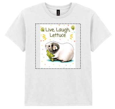 T-shirt printed with a guinea pig eating lettuce happily